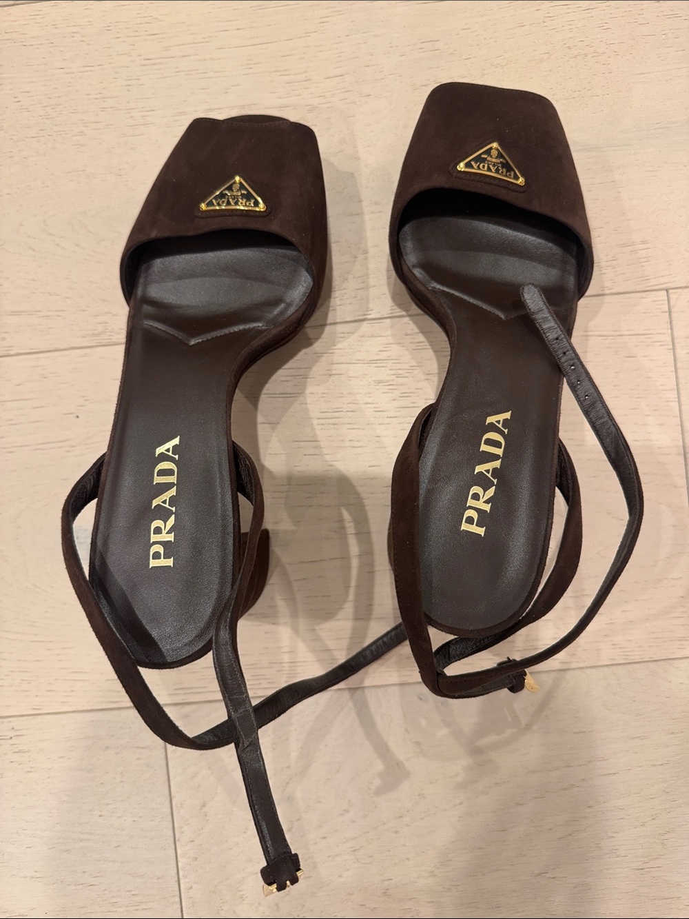 Prada Dark Brown Suede Slingback Block Heels - Picture 2 of 4